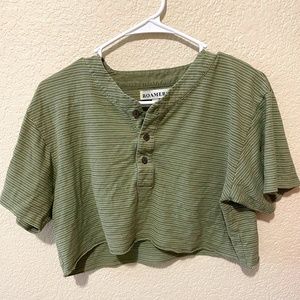 Cropped Button Up Green T-Shirt